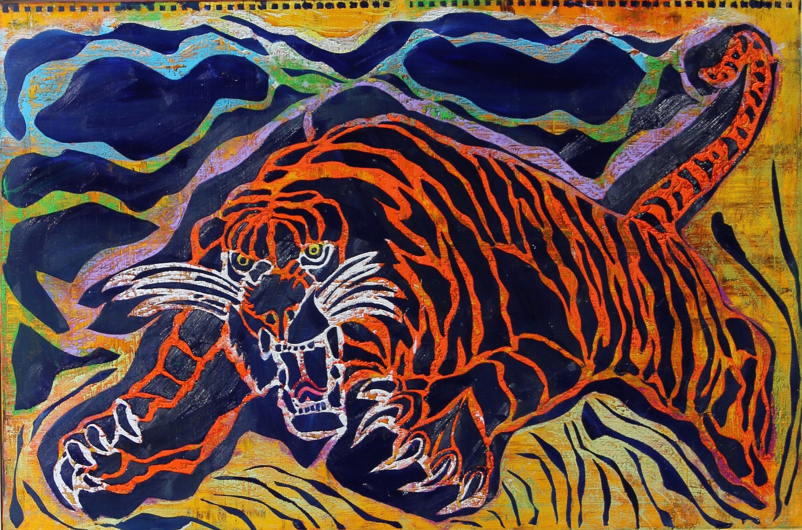 Tiger Attack Blue by Stephen Clegg at www.cleggart.com